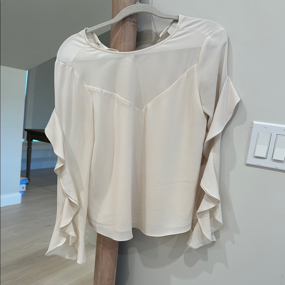 Greylin Cream Flutter Sleeve Ruffled Blouse
